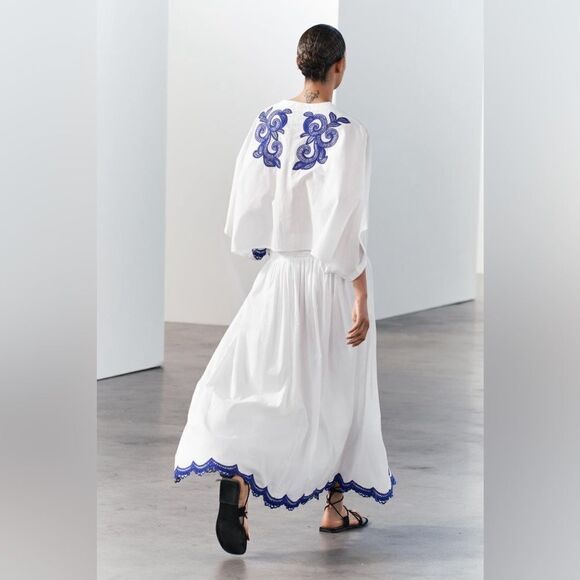 Zara Co-Ord Set Embroidered Blouse And Skirt - Picture 13 of 15